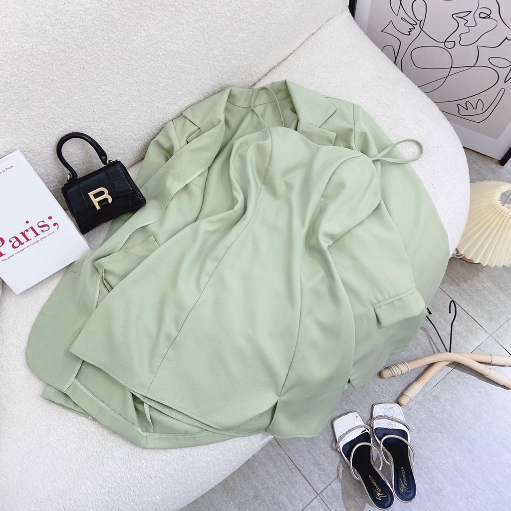 Set đồ blazer nữ NPSHOP, set đồ phối áo vest blazer và váy ngắn 2 dây basic freesize NPS041