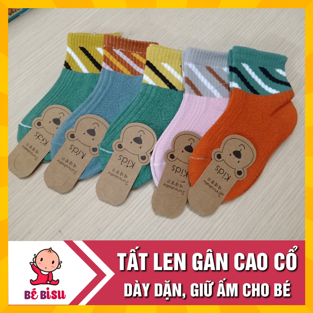 Tất len gân cao cổ kẻ sọc dày dặn, giữ ấm cho bé 8-12 tuổi