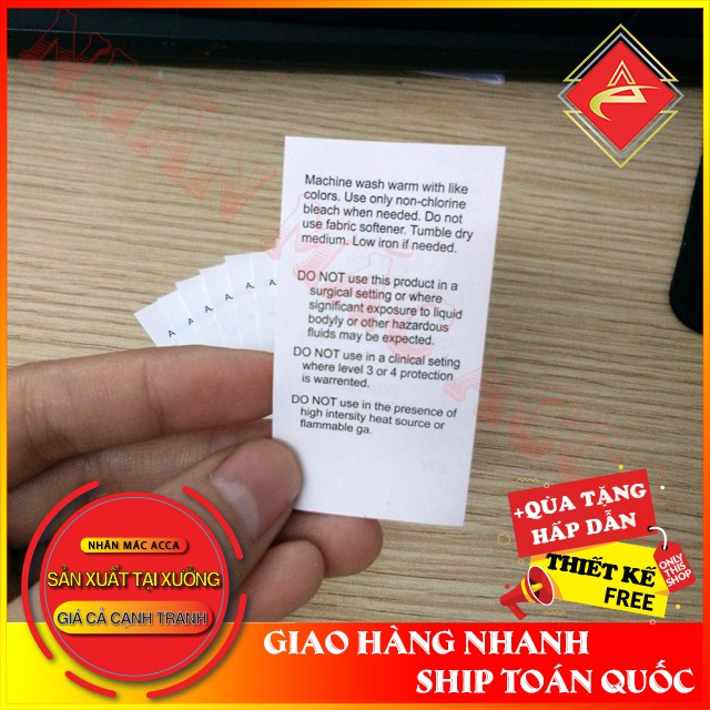 100 chiếc nhãn hướng dẫn sửa dụng_chất liệu vải giấy dai_mềm min-nhãn mác acca-Mác in