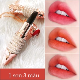 Son môi kim cương đen Ansel Tempation Three 3 màu đỏ gạch/san hô/đỏ trong 1 kháng nước lâu trôi