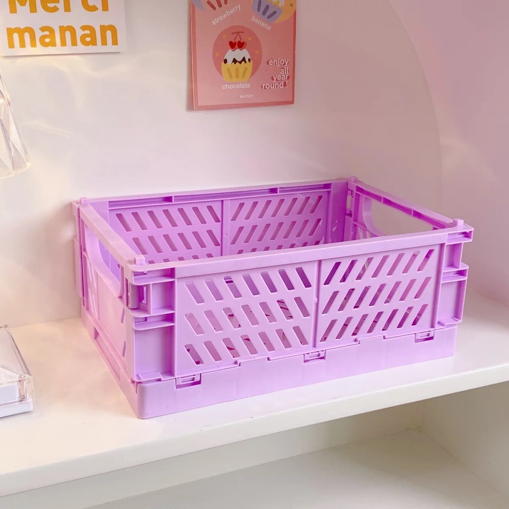 Rổ Nhựa Mini Gấp Gọn Để Bàn Xinh Xắn, Đựng Sticker, Washi Để Bàn Trang Trí, Giỏ Nhựa Mini, Khay Gấp Gọn