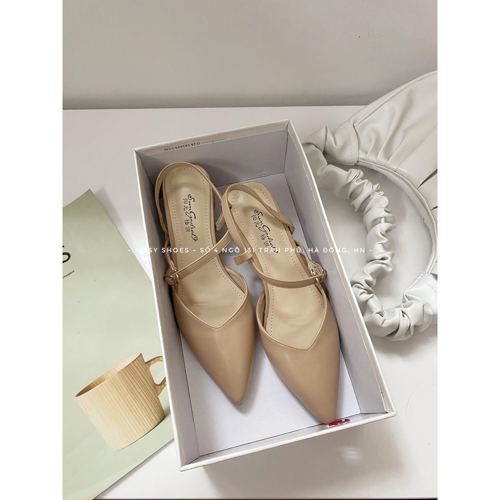 Giày Cao gót Sun gót trứng Màu Trắng/Hồng nude. Giày quai sau mũi nhọn Gót 5cm Phong cách nữ tính Hàn Quốc SP106 g