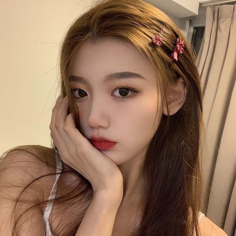 Kẹp Tóc Bấm Bọc Vải Bông và Kẹp Tăm Red Bow