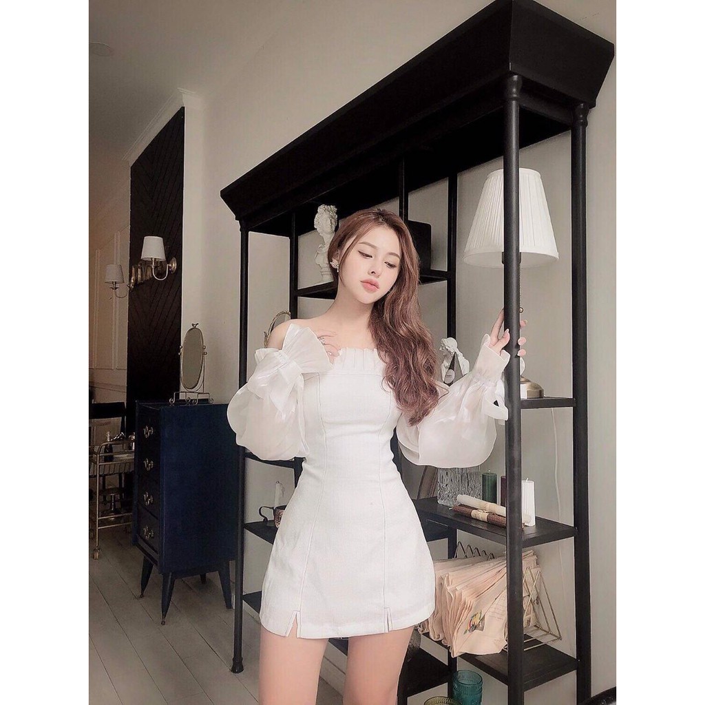 Đầm dự tiệc trễ vai tay voan sang trọng thanh lịch | BigBuy360 - bigbuy360.vn