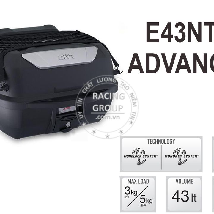 Thùng sau givi E43NTL-ADV 43 Lít Mulebox Gắn Sau Xe Máy, Xe Motor Màu Đen Có Full Phụ Kiện Đi Kèm Với Đế Đệm