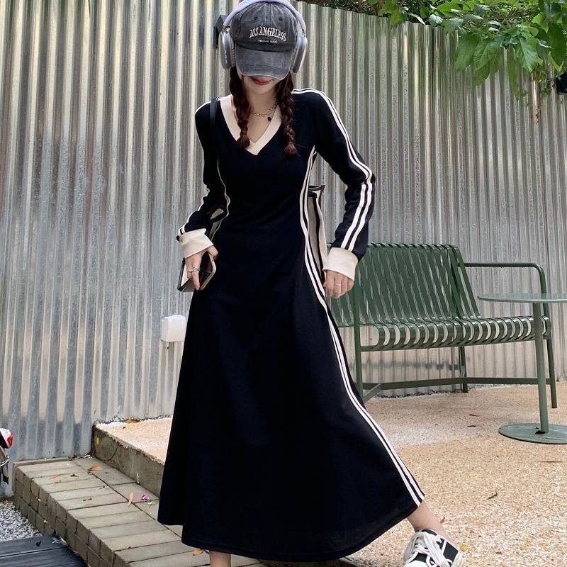 COZOK Đầm Tay Dài Cổ Chữ v Dáng Ôm Thời Trang Cá Tính Cho Nữ