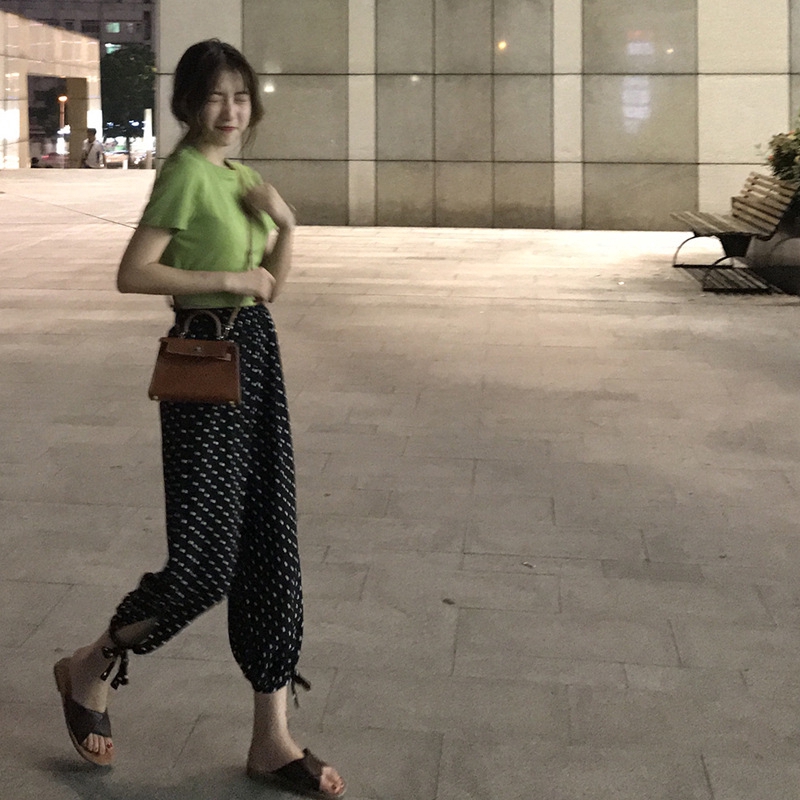 2pcs/women Wave point loose long pants + sexy short sleeve T-shirt | BigBuy360 - bigbuy360.vn