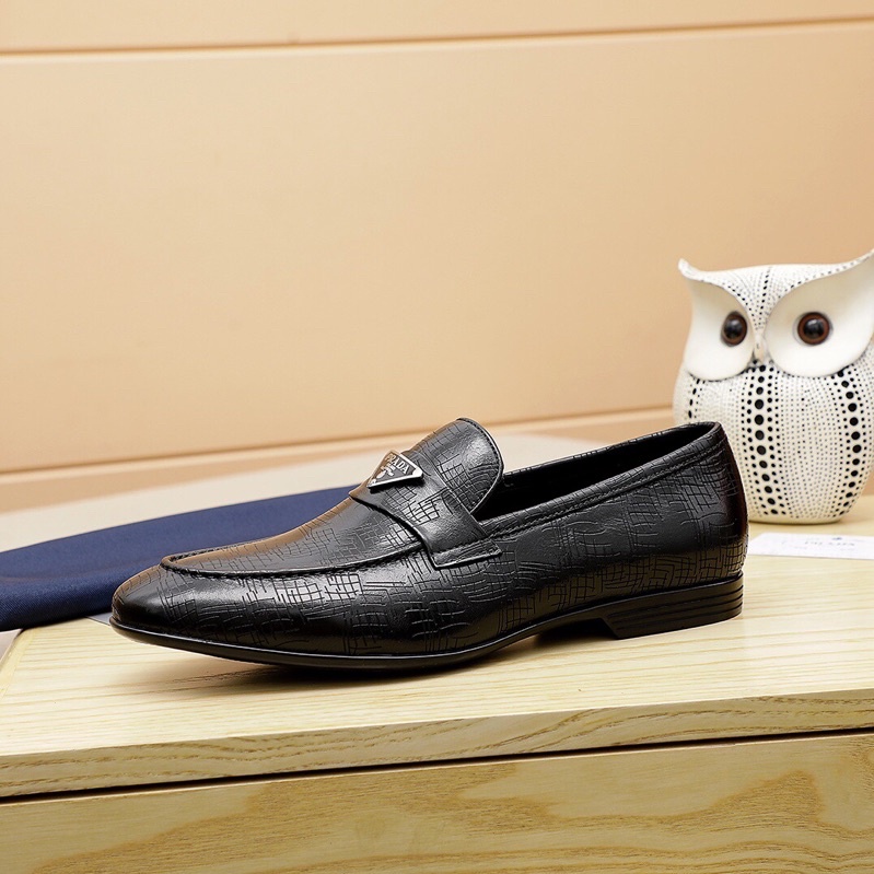 Giày tây lười công sở da thật logo thương hiệu Prada cao cấp cho nam