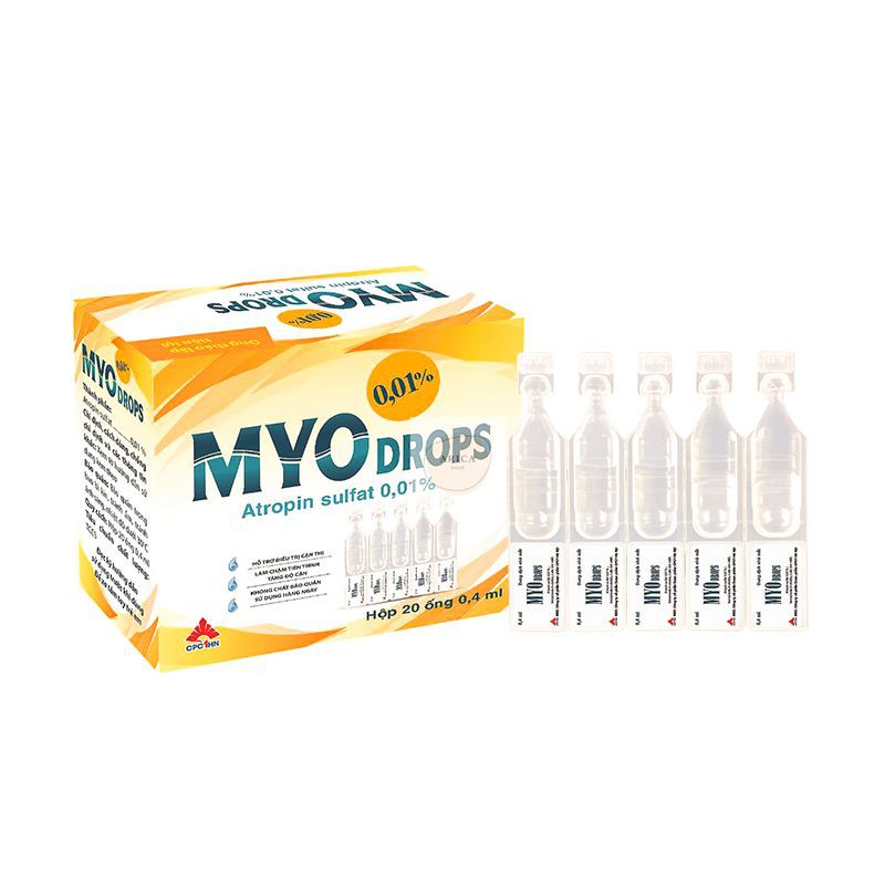 Tép tra mắt vô trùng Myodrops 0.01% hộp 20 ống hỗ trợ mắt cận thị