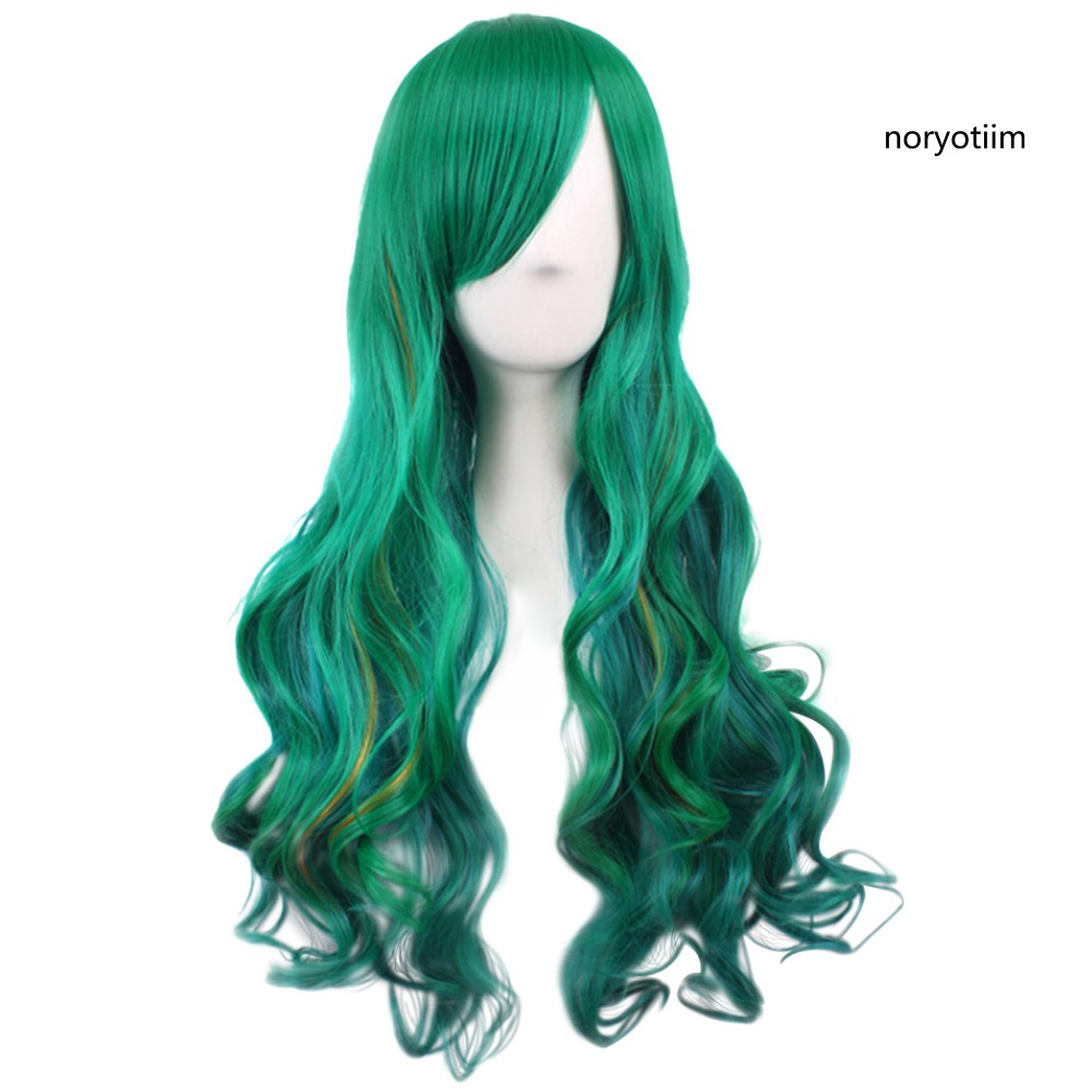 Bộ tóc giả dài xoăn lượn sóng màu xanh lá cá tính thời trang cho nữ