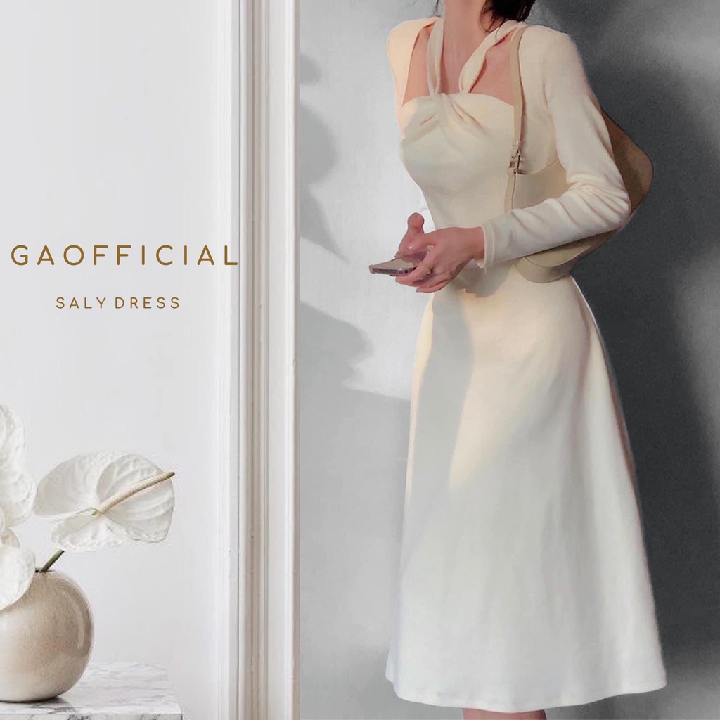 Đầm tay dài xoắn cổ chất xốp mềm mát phù hợp mùa hè - Hana dress