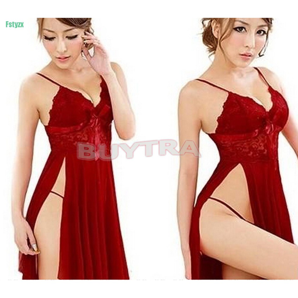 fstyzx Sexy babydoll lingerie claret-red Luxury embroidery dress sleepwear pajamas robe | BigBuy360 - bigbuy360.vn