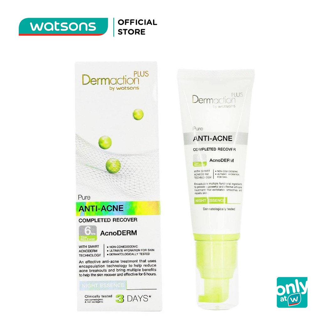 Tinh Chất Dermaction Plus By Watsons Anti-Acne Completed Recover Acnoderm Night Ban Đêm Cho Da Mụn 40ml