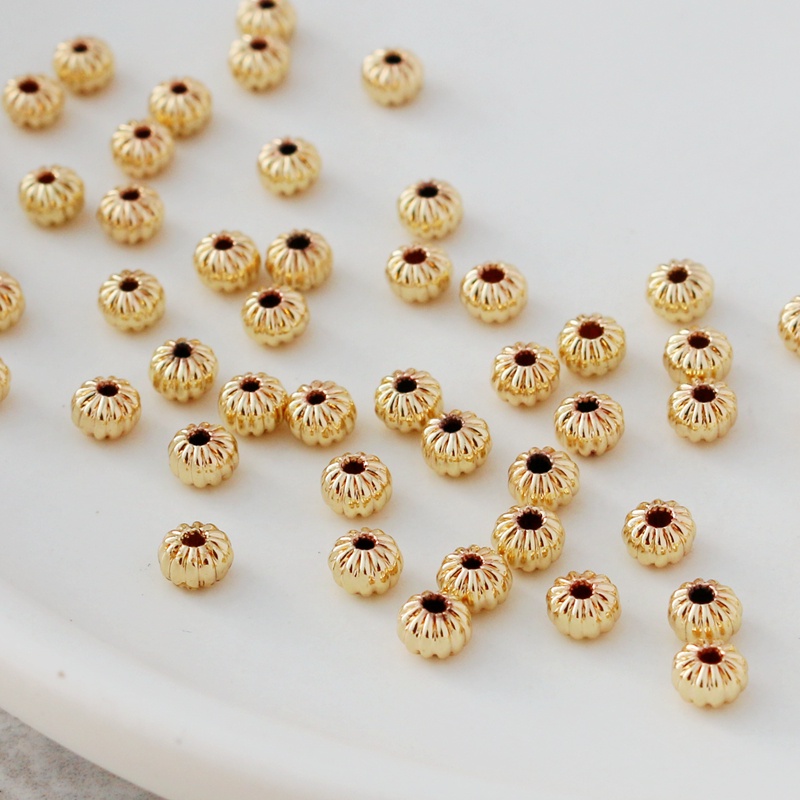 Set 50 Hạt Cườm Xỏ Lỗ Hình Bánh Xe Bí Ngô 14k Xinh Xắn Tự Làm Trang Sức