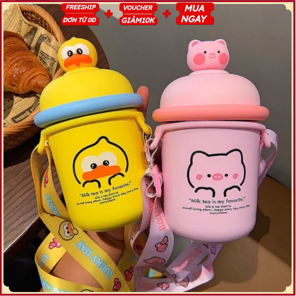 PVN33235 Bình nước giữ nhiệt siêu cute 350ml kèm dây đeo t2