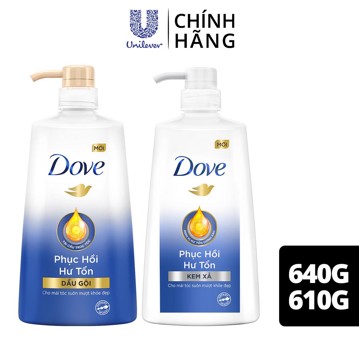 Bộ sản phẩm Dove Phục Hồi Hư Tổn dầu gội 640g + kem xả 610