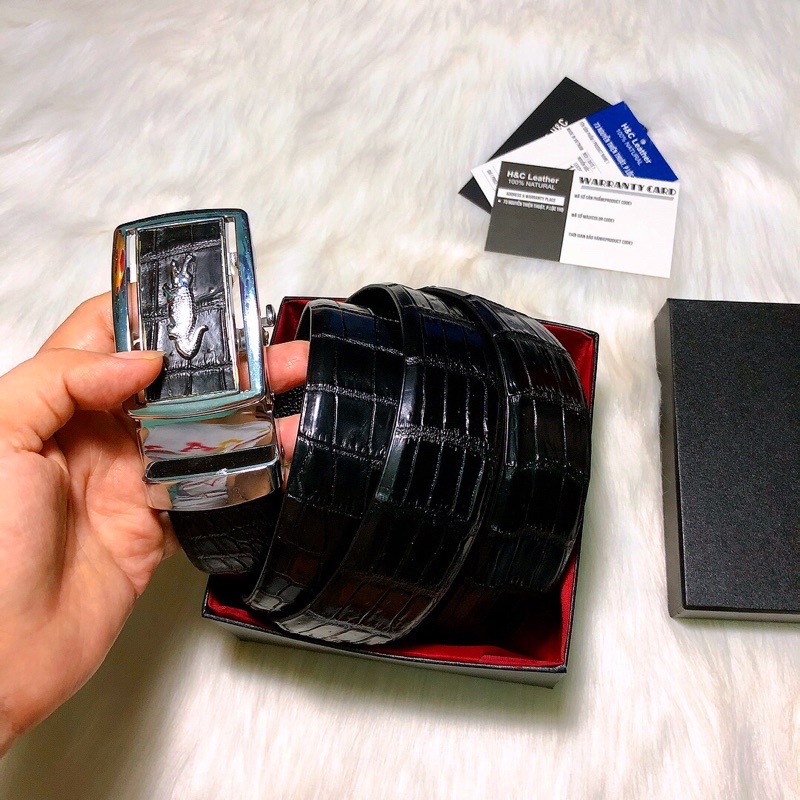 Thắt lưng nam da cá sấu thật 100%,  bản rộng 4cm, dây nguyên miếng