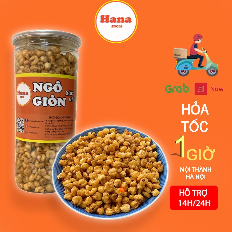 Ngô Giòn Xóc Mắm Cay Hộp 350g Ngô Bò Lá Chanh đồ ăn vặt Hà Nội [ Hana Food ]