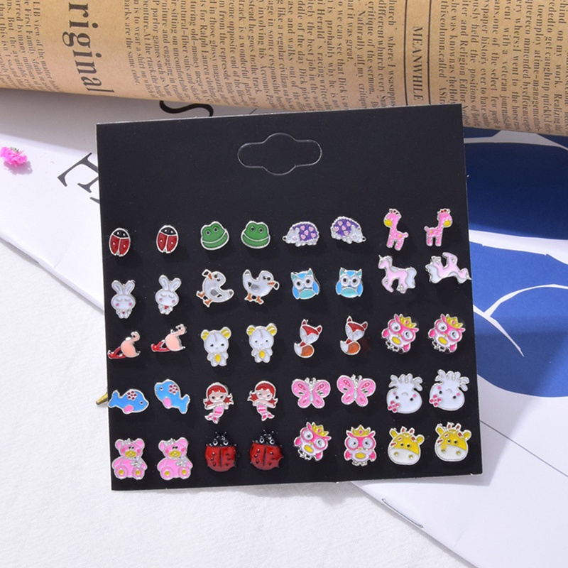 Bộ 20 Cặp Khuyên Tai Hình Bọ Rùa/Ếch/ Cây Nấm/Cây/Hoa Cúc/Bò/Chim Cánh Cứng Dễ Thương