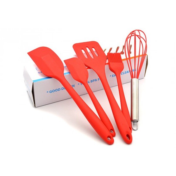 BỘ PHỚI SET 5 DỤNG CỤ MÀU ĐỎ CAO CẤP/ Bộ phới spatula chổi silicon 5 màu đỏ