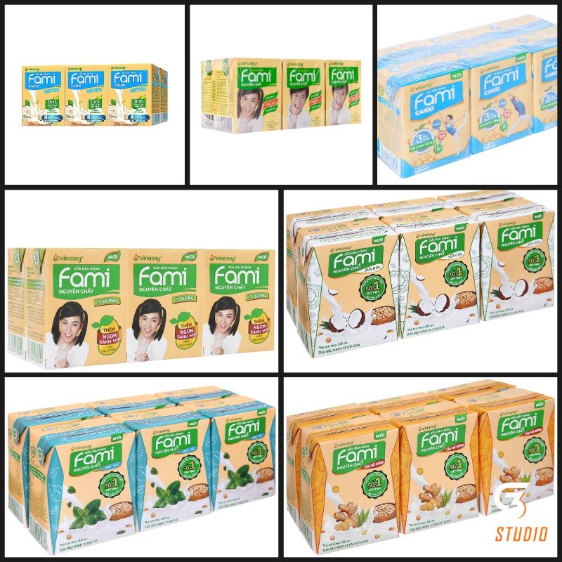 Lốc 6 hộp Sữa đậu nành Fami 12 vị nguyên chất, canxi, cà phê, socola, sữa dừa, đậu đỏ, bạc hà, gừng, phô mai, đường đen