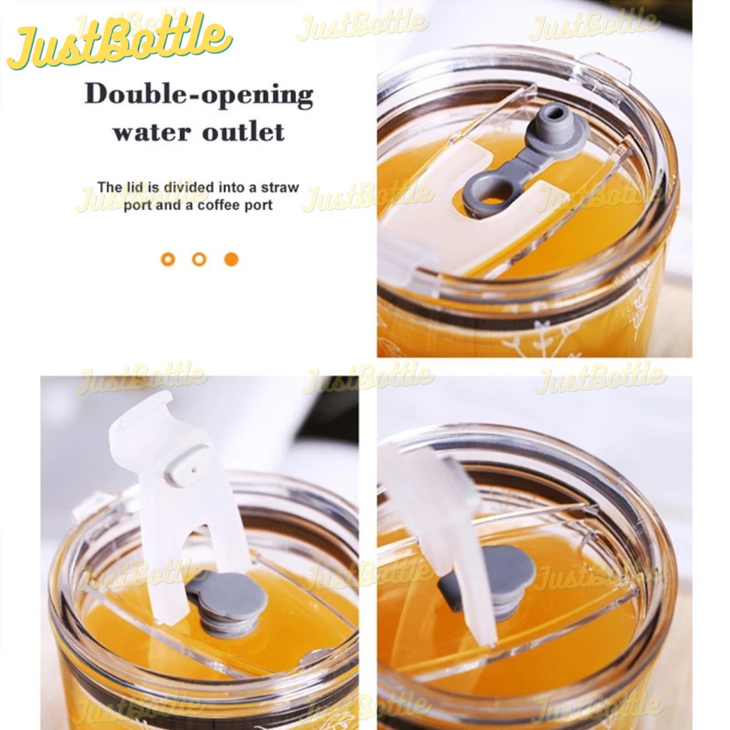 LY THỦY TINH CHIA VẠCH DỄ THƯƠNG CÓ QUAI NẮP 2 LỚP ĐẸP CHỊU NHIỆT CHO BÉ  CỐC THỦY TINH CUTE CHỐNG ĐỔ