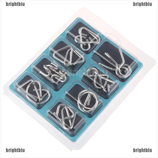 <biu> 8pcs/Set Materials Metal Puzzle Wire IQ Mind Brain Teaser Puzzles Reliever Toys bìa