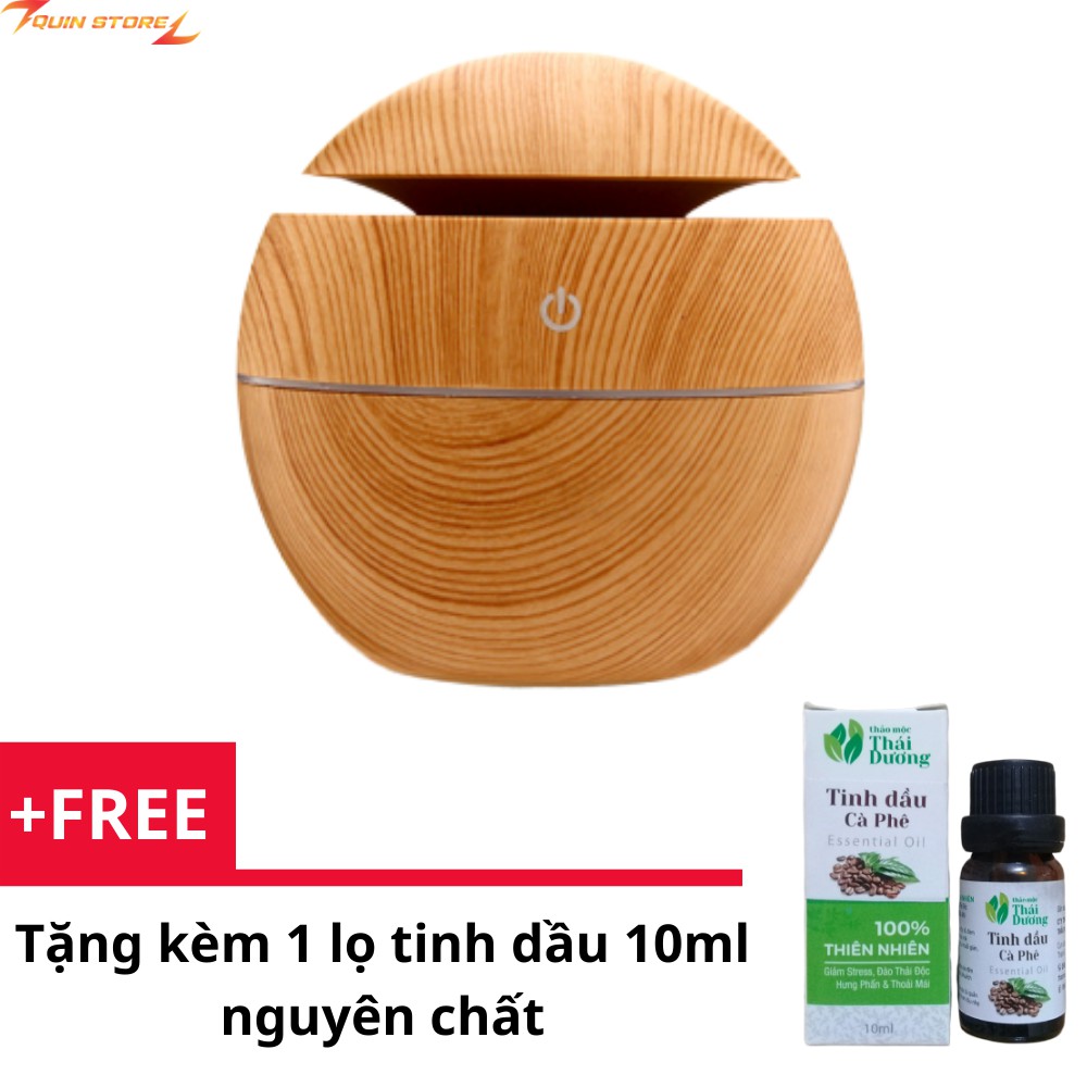 Máy Phun Sương Tạo Ẩm Khuếch Tán Tinh Dầu Vân Gỗ Nhỏ + TẶNG KÈM 1 Lọ Tinh Dầu 10ml Nguyên Chất