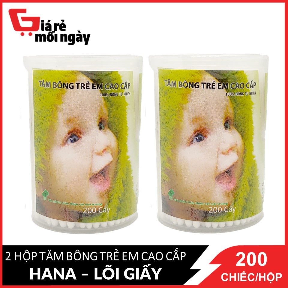 COMBO 2 Hộp Tăm bông Hana trẻ em hộp tròn - 200c (lõi giấy)