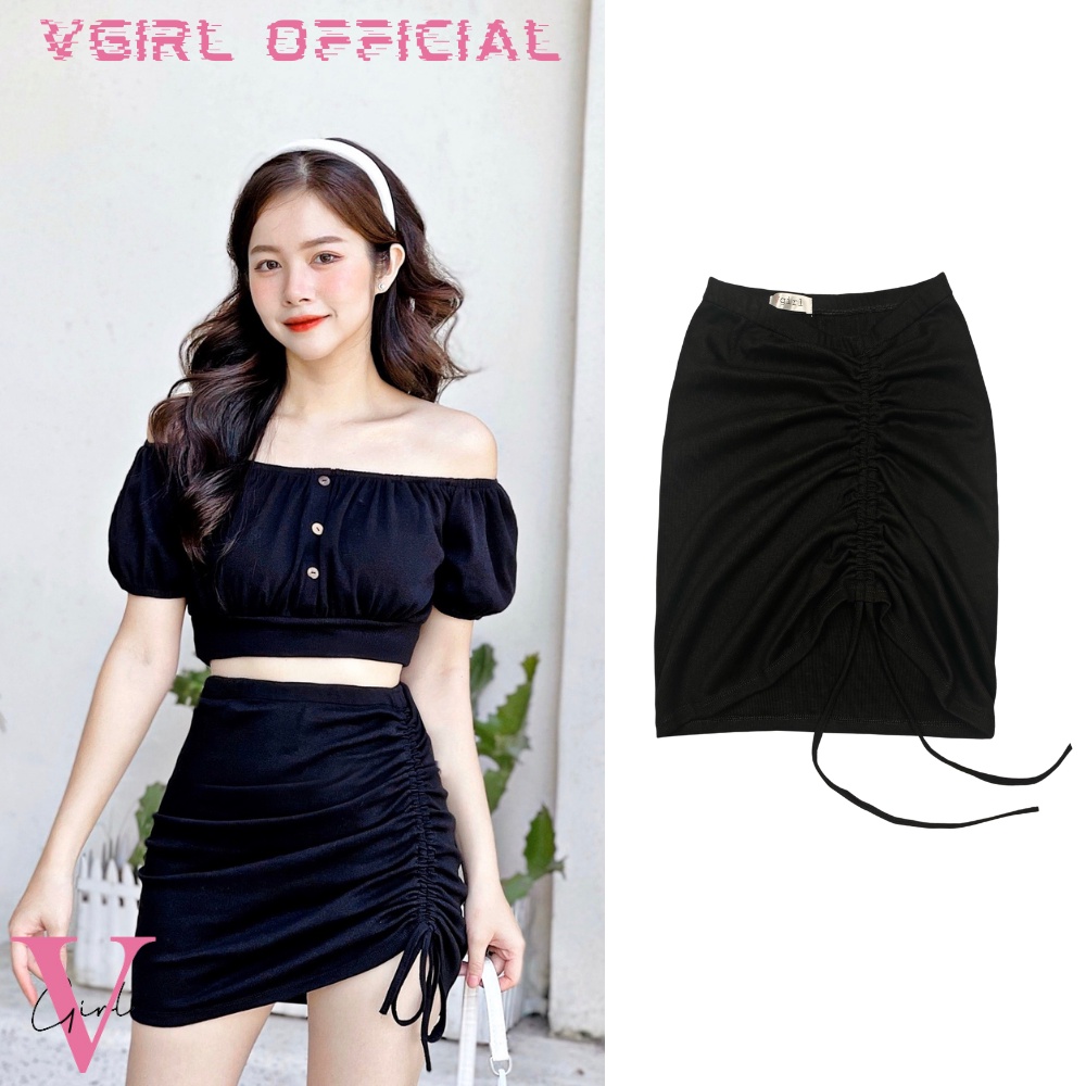 Chân váy rút VGIRL lưng cao dây rút 1 bên ôm body chất bo gân co giãn [ẢNH ĐỘC QUYỀN]