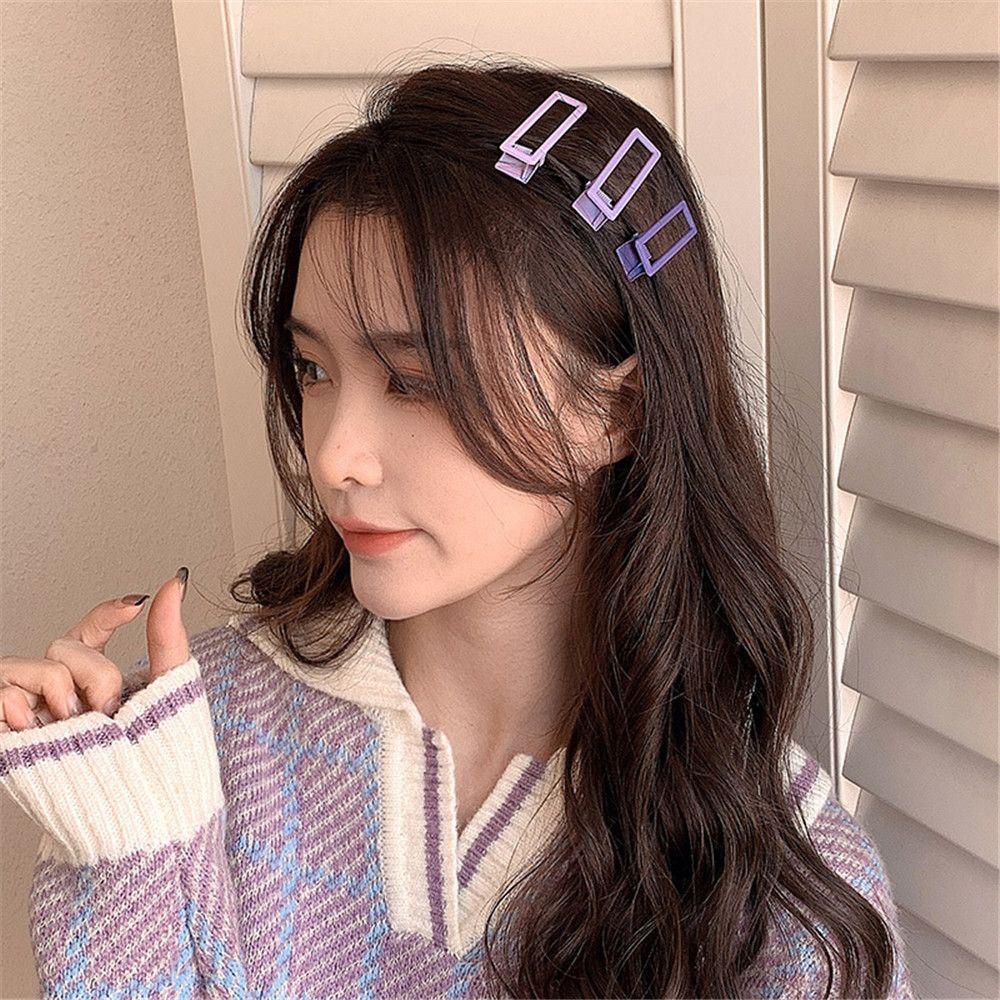 Set 3 Kẹp Tóc Màu Sắc Kẹo Ngọt Kiểu Dáng Hình Học Thời Trang