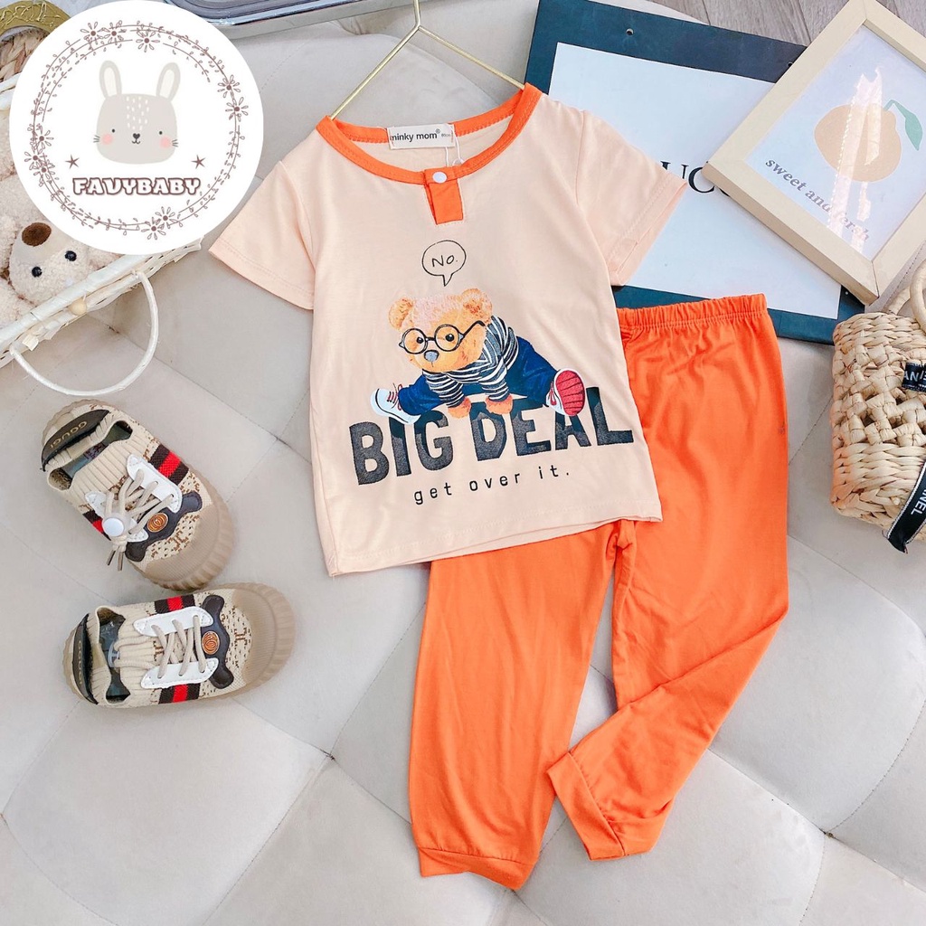 Bộ Áo Cộc Quần Dài MINKY MOM Chính Hãng Bé Trai Bé Gái Thun Lạnh Hình in Gấu Thể Thao Cho Bé 0 1 2 3 4 5 Tuổi - Favybaby