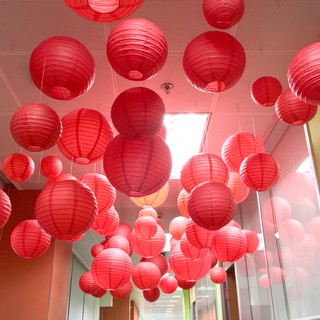 [ CÓ SẴN] Lồng đèn tròn giấy đỏ  - Lồng đèn trang trí trung thu năm mới đủ size
