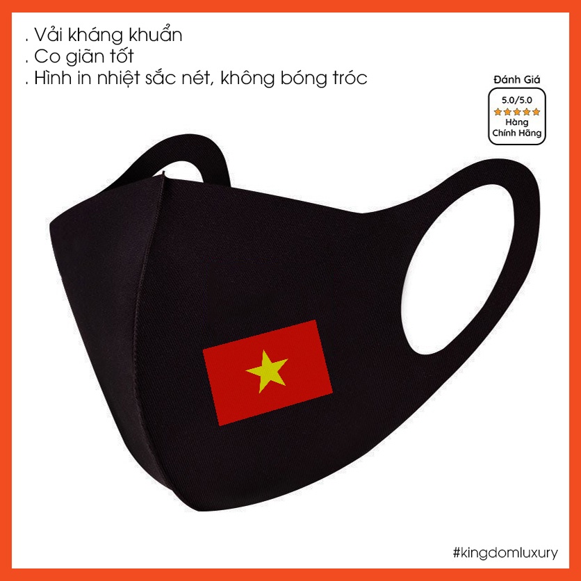 Khẩu Trang Vải Su Kháng Khuẩn Màu Đen Cờ Đỏ Sao Vàng Việt Nam - Đội Tuyển Việt Nam Sử Dụng
