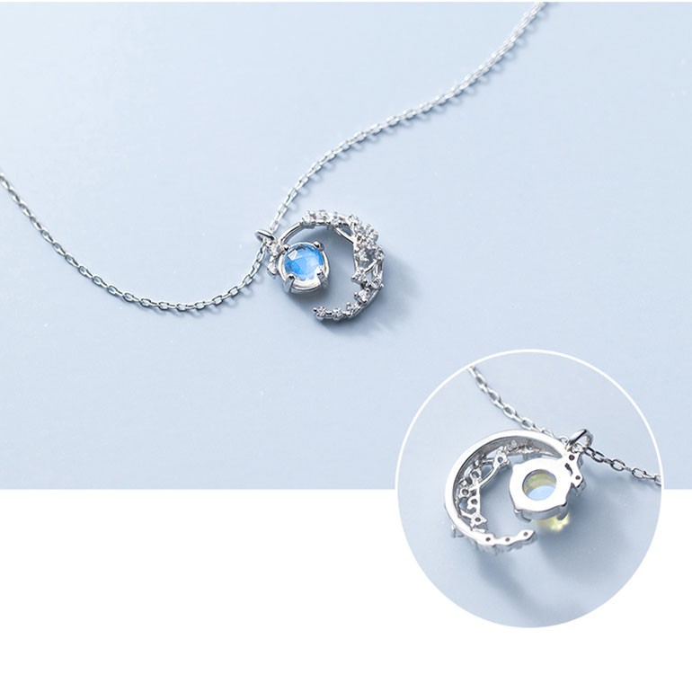 Dây chuyền bạc Ý s925 lưỡi liềm trắng gắn quả cầu nhỏ tươi sang trọng D7550 - AROCH Jewelry