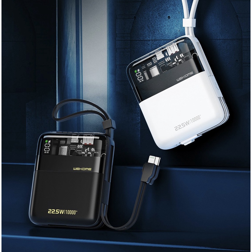 Sạc Dự Phòng Đa Năng 10000mAh WEKOME WP-309 - Tích Hợp 2 Cáp Sạc Nhanh TypeC &amp; iP - Hỗ Trợ Sạc Nhanh Lên Đên 22,5W