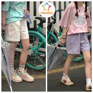 Quần short kaki nữ túi hộp HÌNH THỎ quần sooc kaki cạp cao chun cute - VIETSTAR