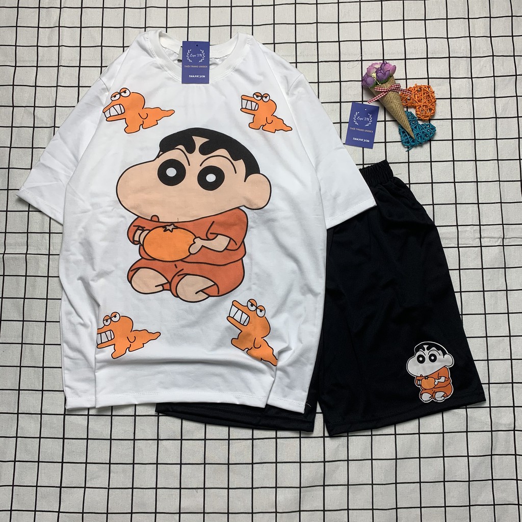 Set Đồ Bộ Cu Shin cartoon 3D Cute -Lapi VN Áo+ Quần Đùi Vải Thun Cotton Thoáng Mát, Freesize, Tay Lỡ, Phom Rộng