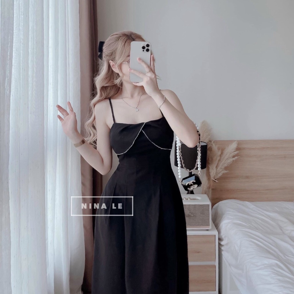 (Mẫu Mới) Đầm Hai Dây Viền Đá Dáng Xòe Siêu Xinh UP Valentina Shop