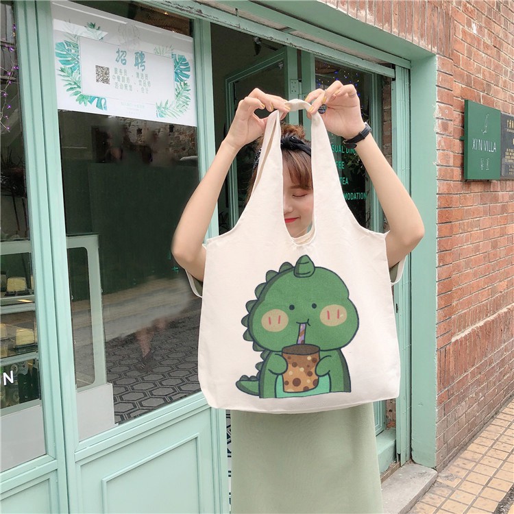 Túi Tote 💖FREESHIP💖 Vải Canvas Nữ Hàn Quốc Giá Rẻ Khủng Long Ta tua Túi Tote Đi Học C1040