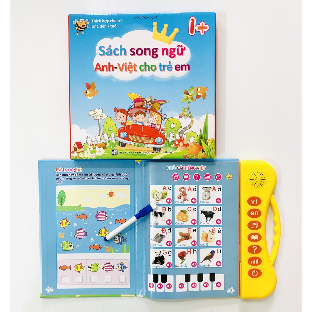 Combo Sách song ngữ + Bảng tự xóa + Tập đánh vần giúp bé phát triển trí tuệ vượt bậc