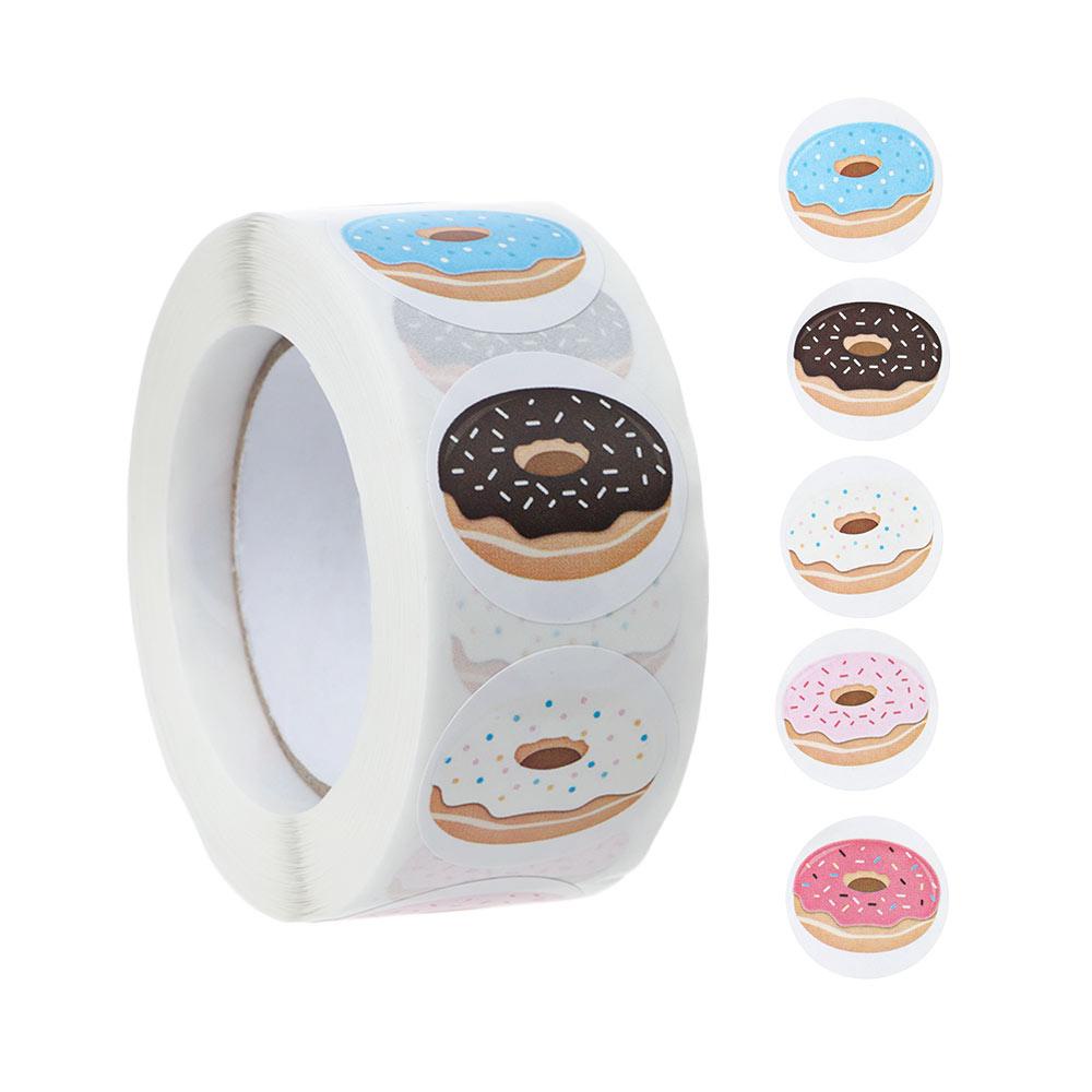 1 Cuộn 500 Sticker Dán Hình Bánh Donut