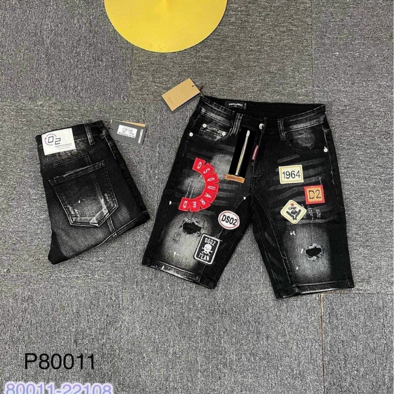 Quần short jean nam cao cấp short jean nam chất bò vải dày đẹp chất lượng phối DSQ đỏ