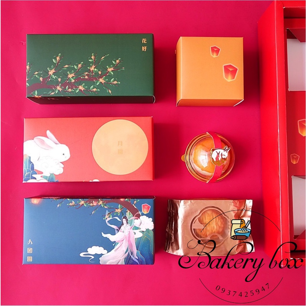 Set 10 | Hộp Túi Trung Thu 8 Bánh Hằng Nga Thỏ Ngọc 80gr - 125gr  (Mẫu Mới 2023)