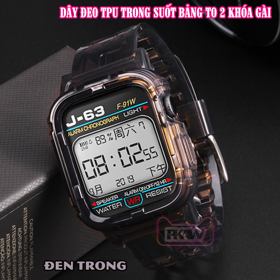 Dây Đeo liền ốp cho Apple Watch 7/6/5/4/3/2/1 size 38/40/41/42/44/45mm nhựa TPU 2 khóa gài_Đen Trong