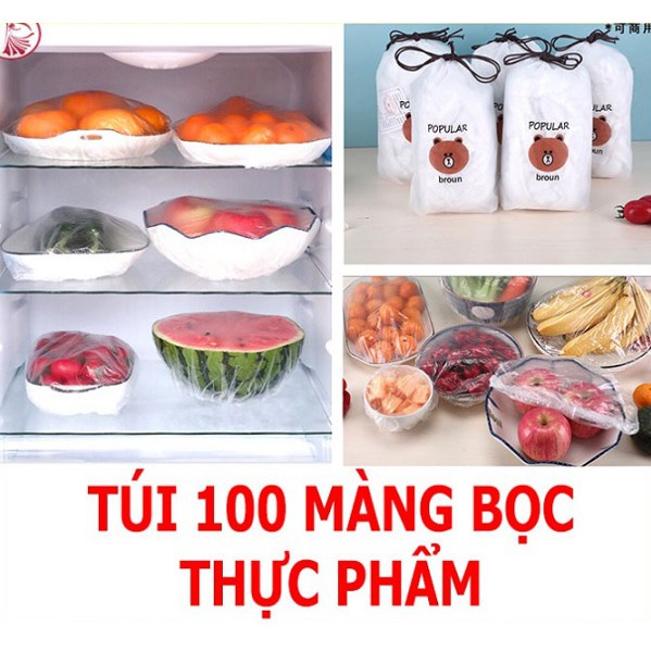 Màng bọc thực phẩm co giãn siêu dai có chun hình túi gấu set 100chiếc