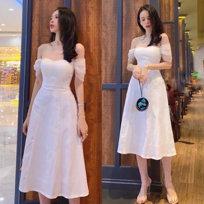 ĐẦM TRẮNG TRỄ VAI DỰ TIỆC SIÊU XINH⚡FREESHIP-MẶC LÀ XINH⚡️VÁY NỮ ĐI TIỆC SANG TRỌNG DÁNG XOÈ ,TAY LƯỚI CAO CẤP | BigBuy360 - bigbuy360.vn