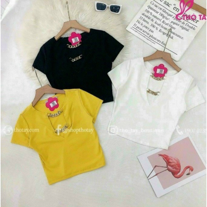 áo croptop thun bozip viền 2 xích trước ngực cá tính
