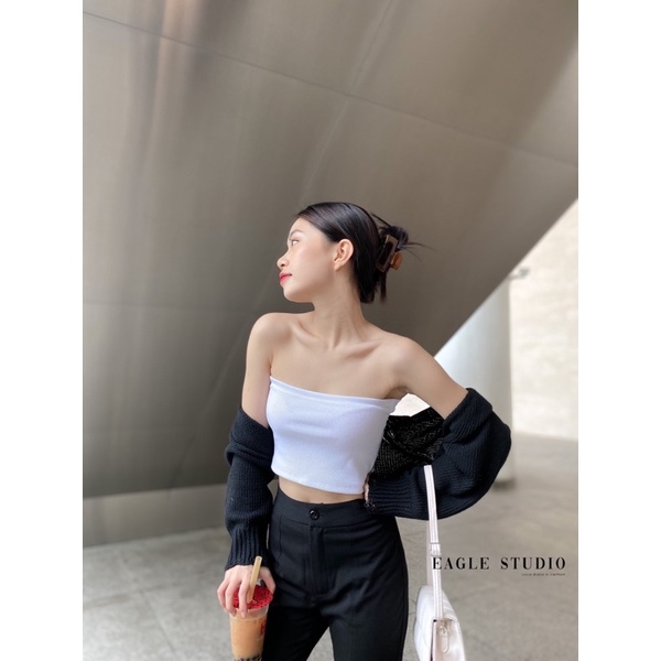 Áo ống quây ngực thun gân nữ kiểu croptop không tay dày dặn co giãn