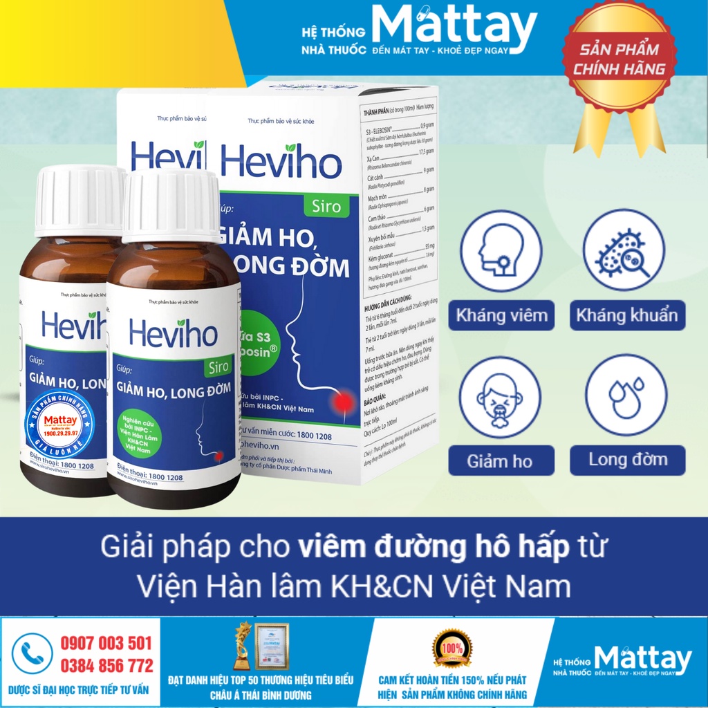 Heviho (100ml) - Hỗ trợ làm ấm họng, giải cảm, giảm ho, long đờm, tăng cường sức đề kháng cho trẻ.